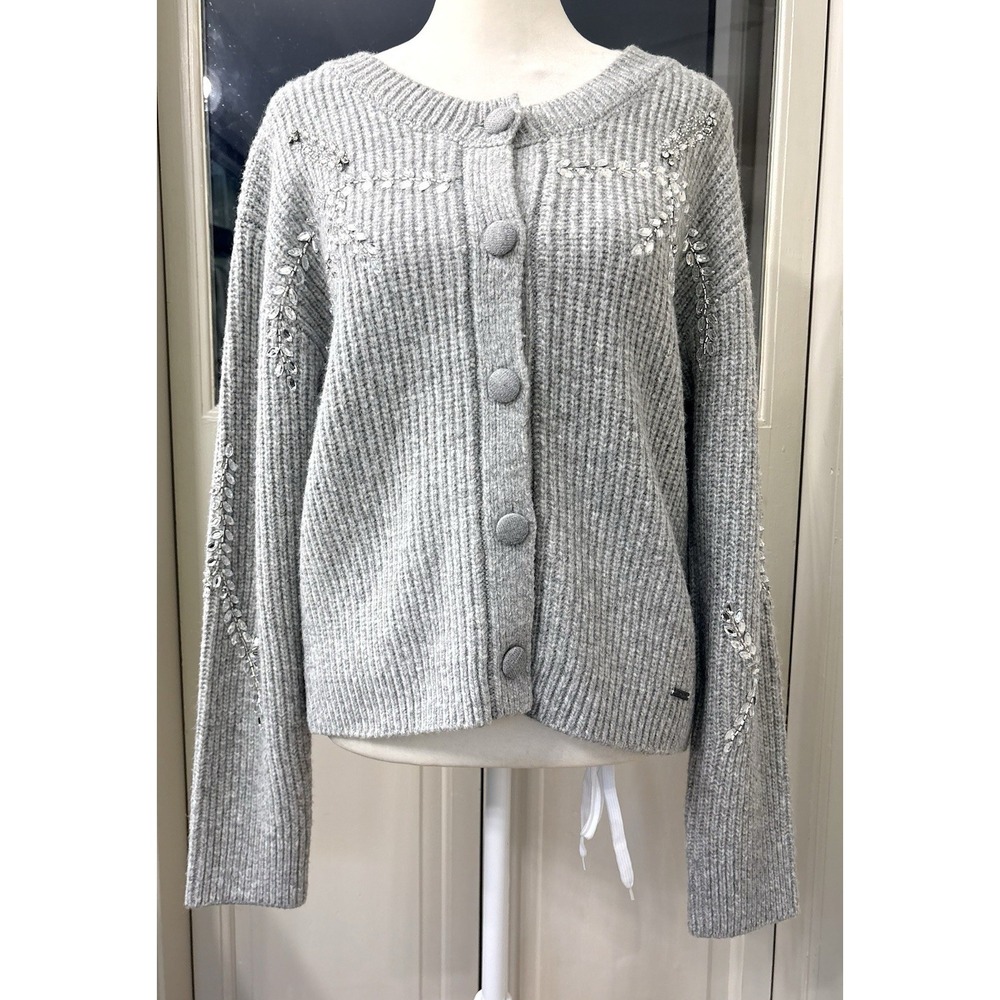 Jason Wu Gray Embellished Button Front Cardigan Sweater Women's M Wool Blend